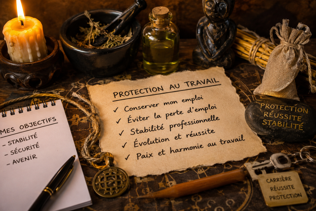 rituel magique contre le licenciement, protection énergétique professionnelle, rituel de stabilité professionnelle